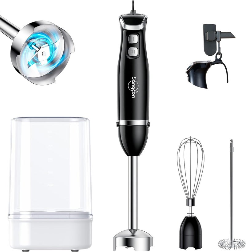 sangcon 5-in-1 Immersion Blender Handheld with 1000ml Cup, 2-Speed Adjustable Hand Blender with 304 Stainless Blades, Detachable Whisk and Milk Frother - Image 1